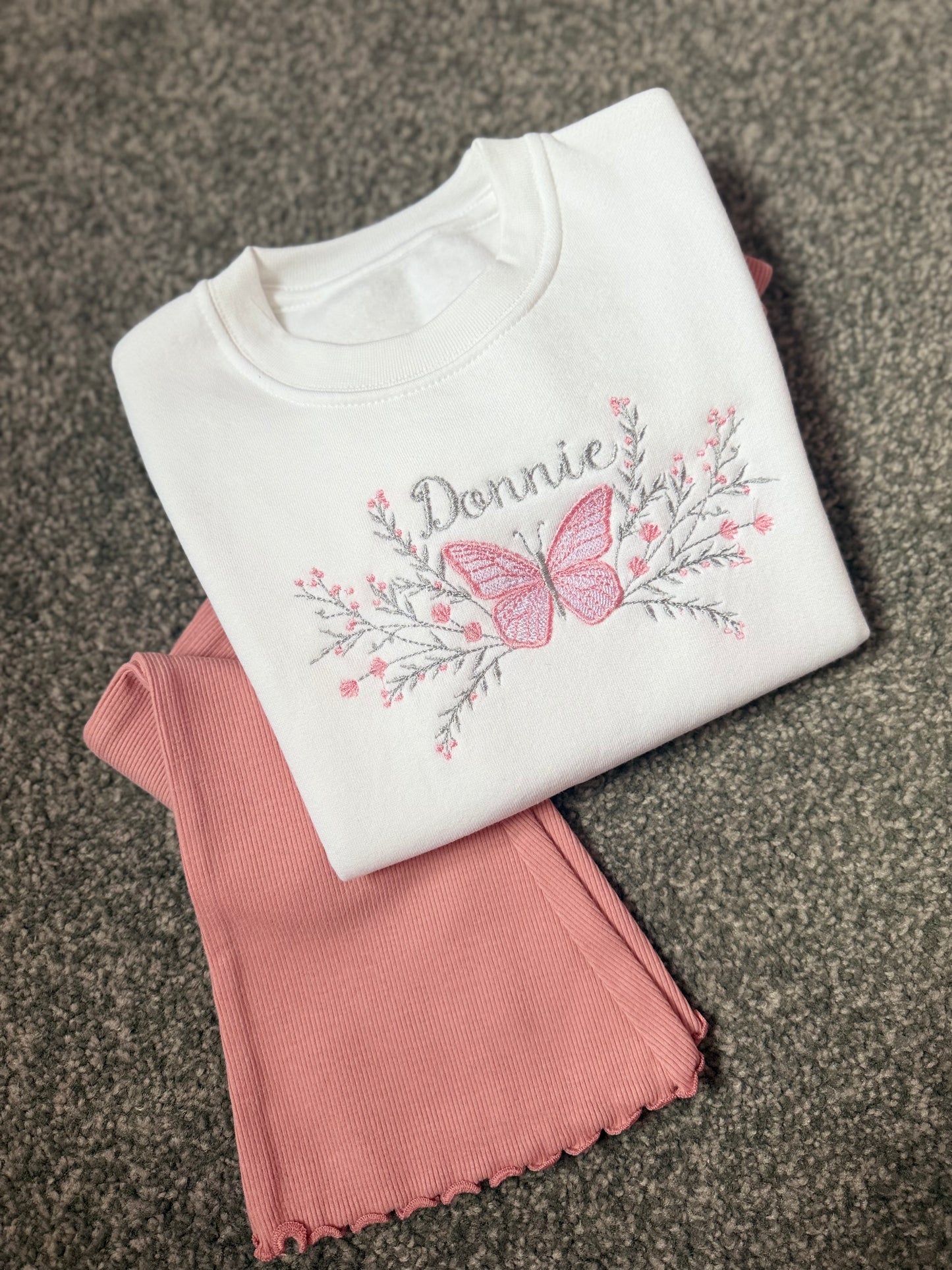 Pink Flares & White ButterFly Sweater