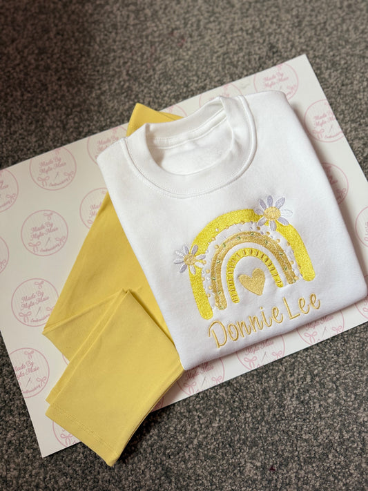 Lemon Leggings&White Sweatshirt