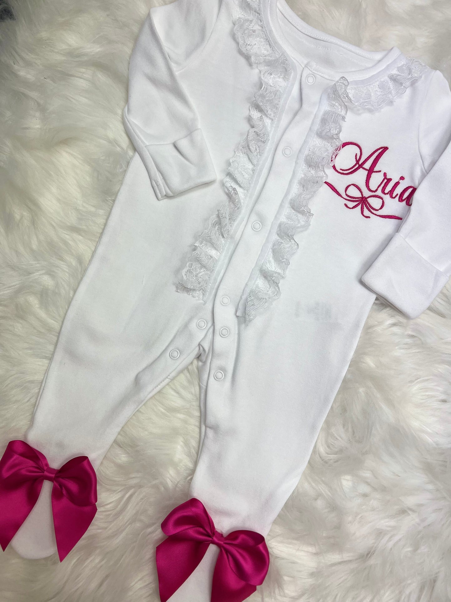 Pretty Hot Pink Frilly Sleepsuit&Bib